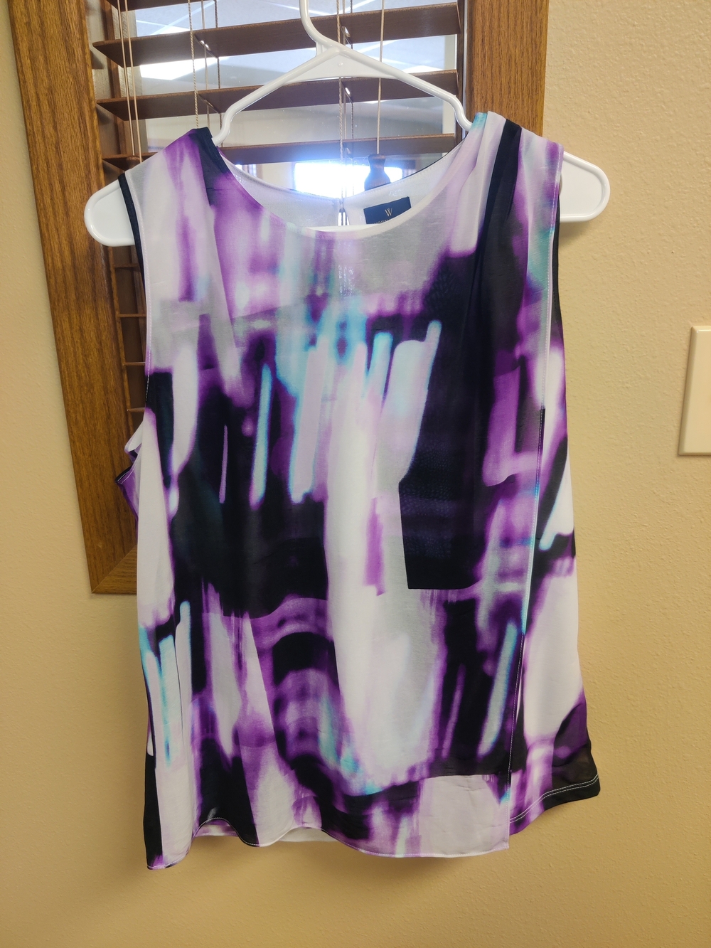 Worthington Sleeveless Abstract Purple, Black & White Blouse